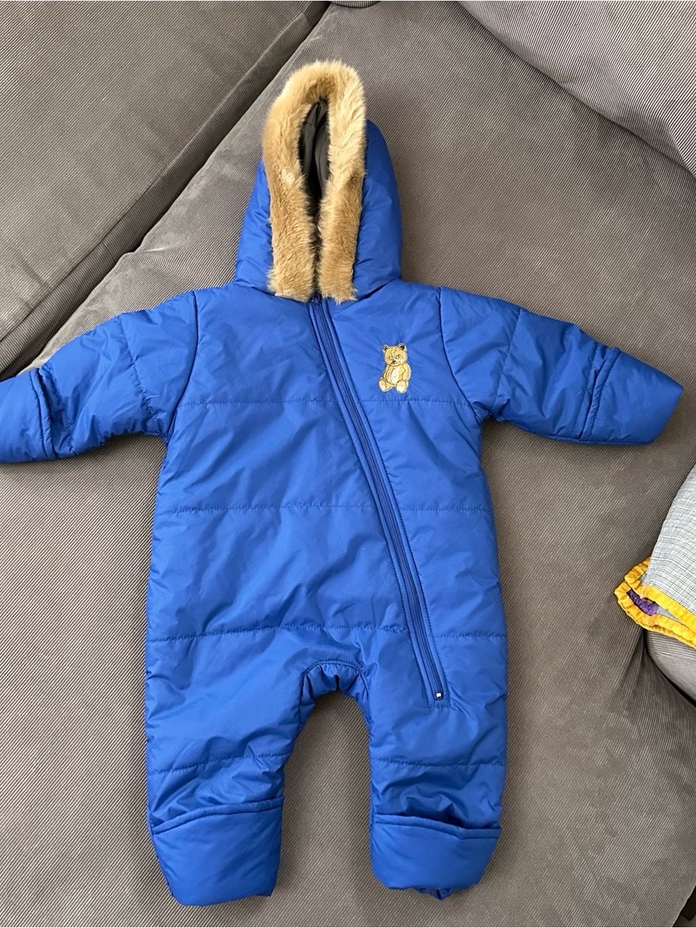 Arctix Snowsuit Infant 6/9 Month Blue Teddy Bear Faux Fur Hood Winter Bunting